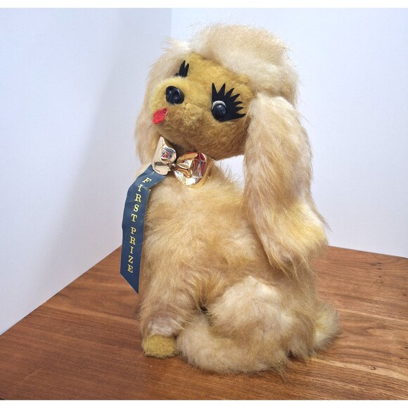 Vintage RUSHTON Gold Yellow Poodle Dog Blue Ribbon 1st Place Collar Puppy RARE - Picture 1 of 14